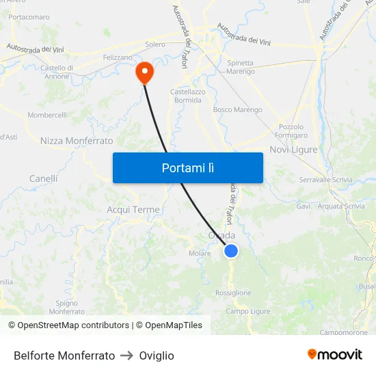 Belforte Monferrato to Oviglio map