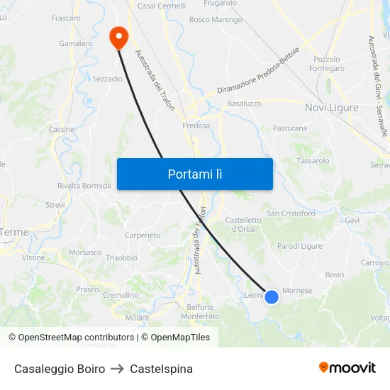 Casaleggio Boiro to Castelspina map
