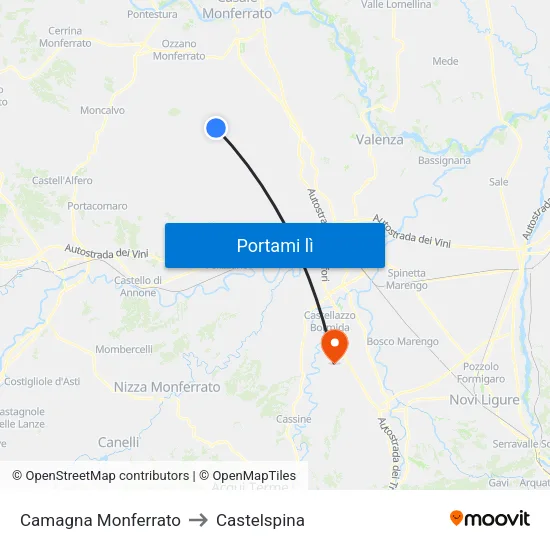 Camagna Monferrato to Castelspina map