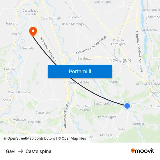 Gavi to Castelspina map