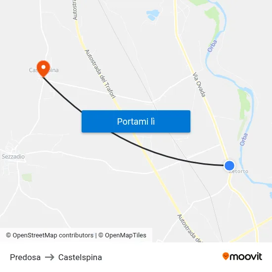 Predosa to Castelspina map