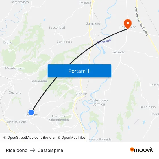 Ricaldone to Castelspina map