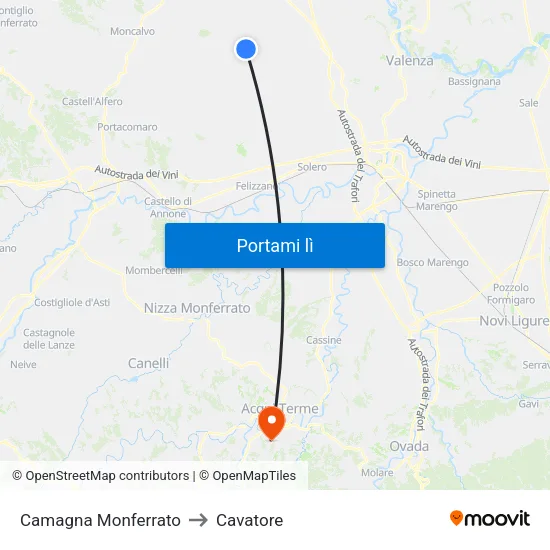 Camagna Monferrato to Cavatore map