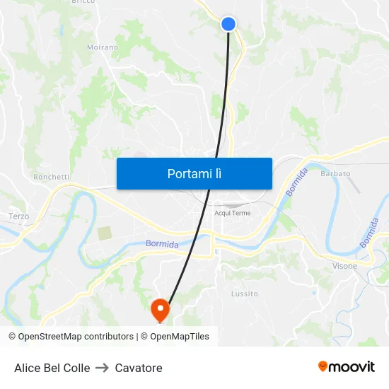 Alice Bel Colle to Cavatore map