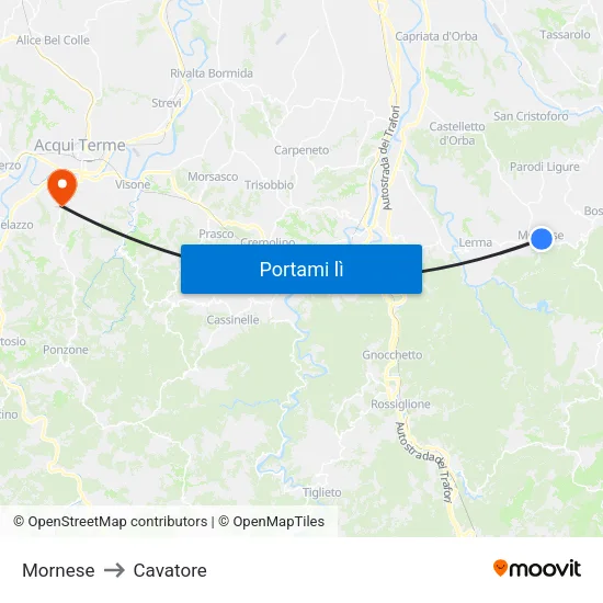 Mornese to Cavatore map