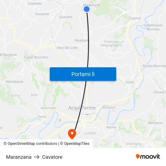 Maranzana to Cavatore map