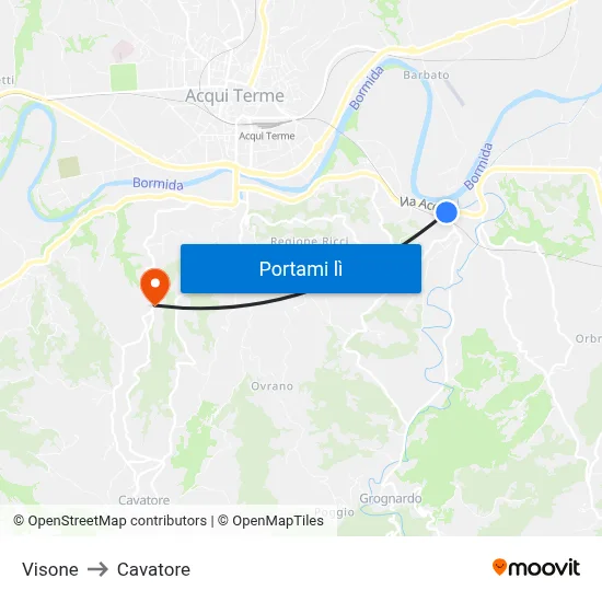 Visone to Cavatore map