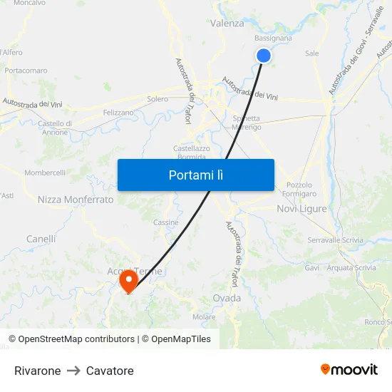 Rivarone to Cavatore map