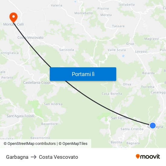 Garbagna to Costa Vescovato map