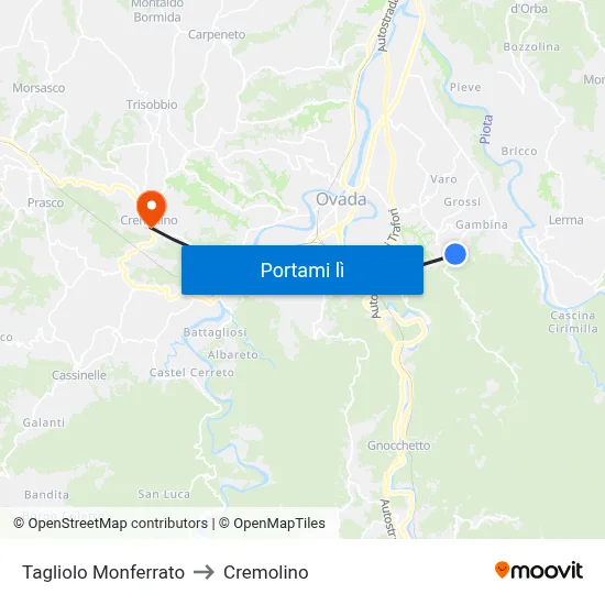 Tagliolo Monferrato to Cremolino map