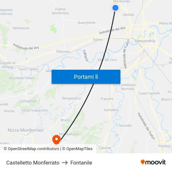 Castelletto Monferrato to Fontanile map