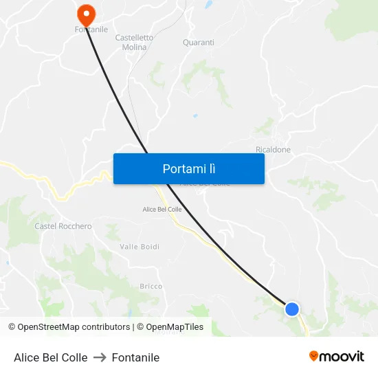 Alice Bel Colle to Fontanile map