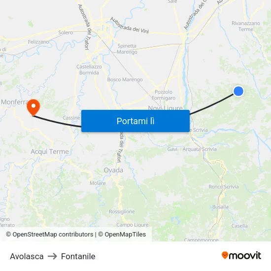 Avolasca to Fontanile map