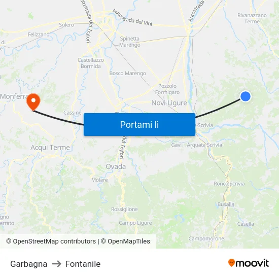 Garbagna to Fontanile map