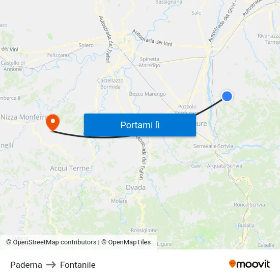Paderna to Fontanile map