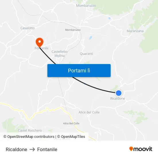 Ricaldone to Fontanile map