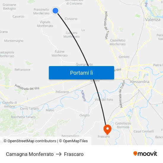 Camagna Monferrato to Frascaro map