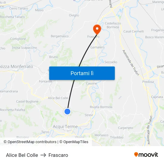 Alice Bel Colle to Frascaro map