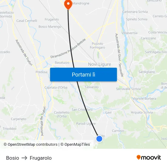 Bosio to Frugarolo map