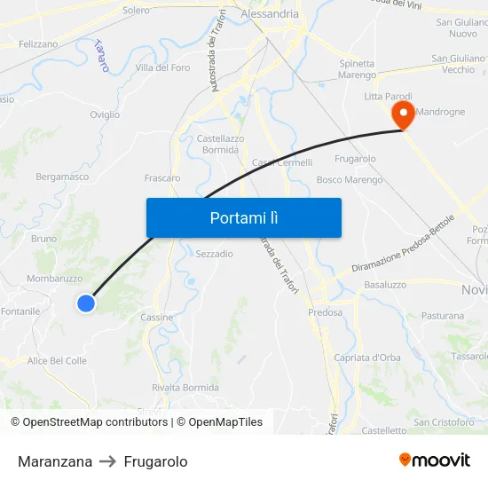 Maranzana to Frugarolo map