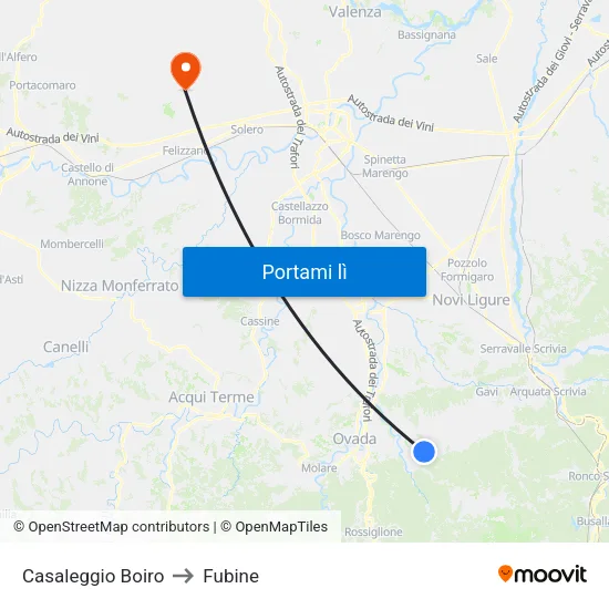 Casaleggio Boiro to Fubine map