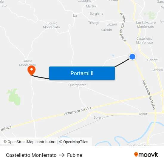Castelletto Monferrato to Fubine map