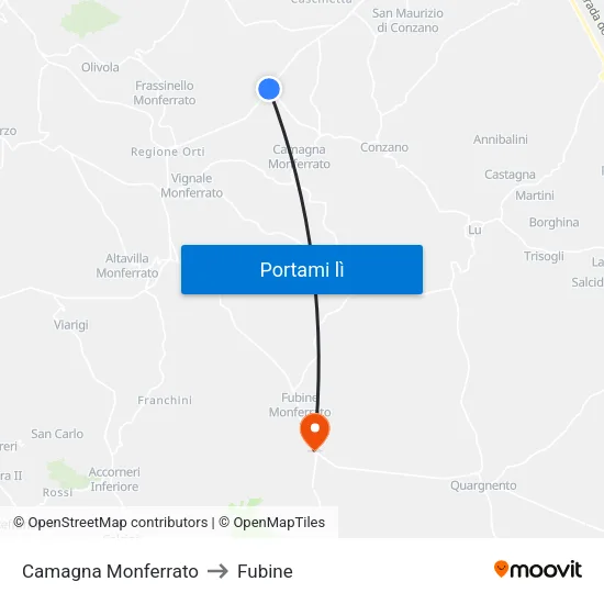 Camagna Monferrato to Fubine map