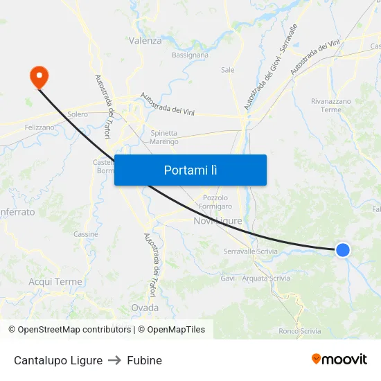 Cantalupo Ligure to Fubine map