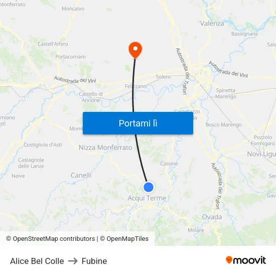 Alice Bel Colle to Fubine map