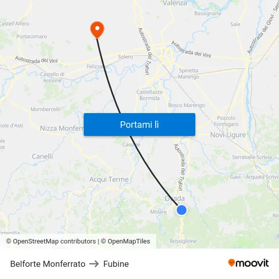 Belforte Monferrato to Fubine map