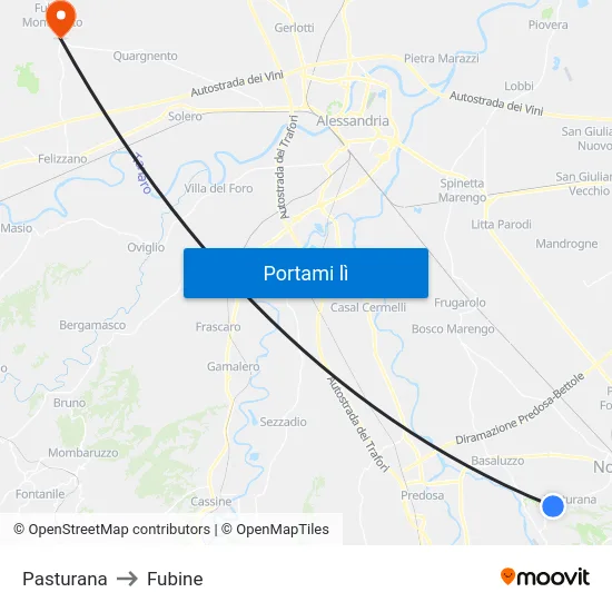 Pasturana to Fubine map