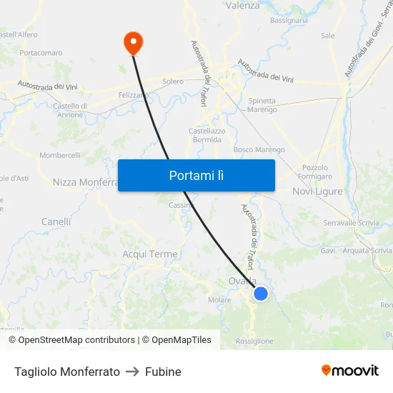 Tagliolo Monferrato to Fubine map