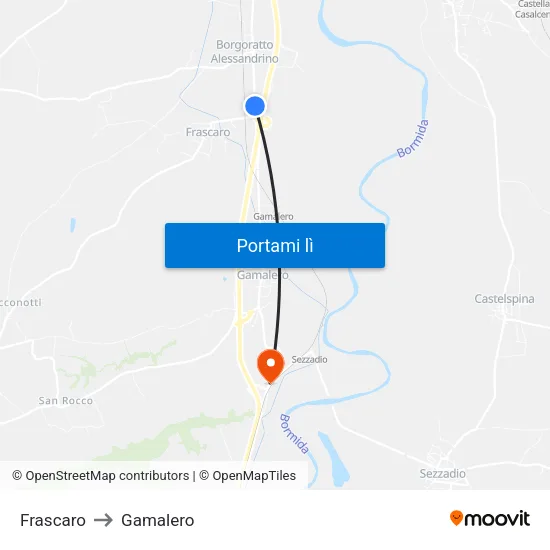 Frascaro to Gamalero map