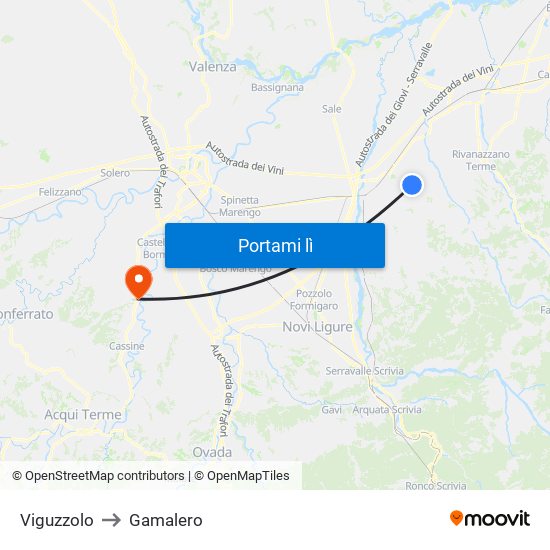 Viguzzolo to Gamalero map