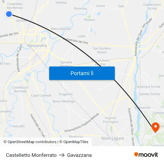 Castelletto Monferrato to Gavazzana map