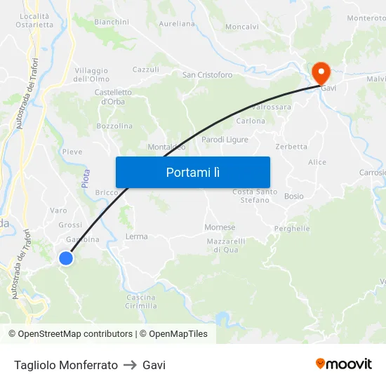 Tagliolo Monferrato to Gavi map