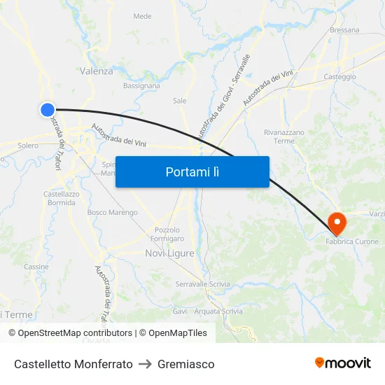 Castelletto Monferrato to Gremiasco map