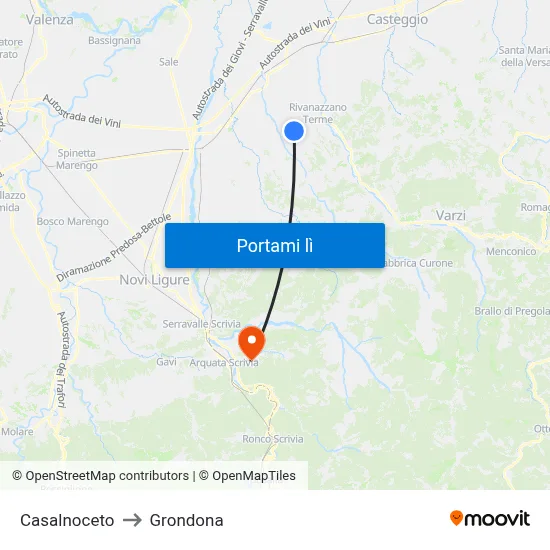 Casalnoceto to Grondona map