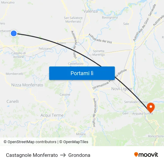 Castagnole Monferrato to Grondona map