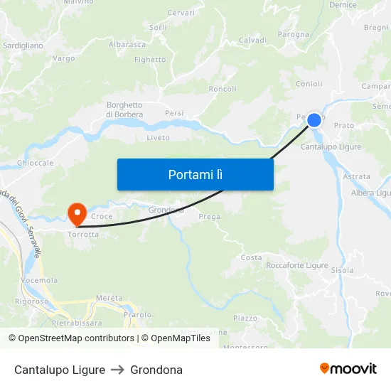 Cantalupo Ligure to Grondona map