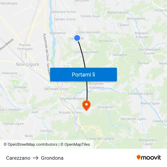 Carezzano to Grondona map