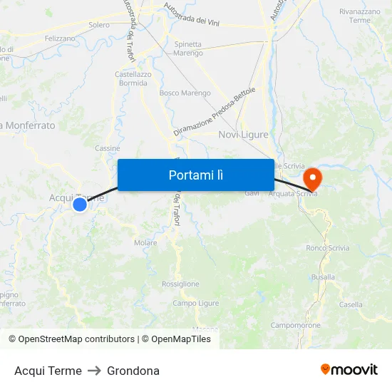 Acqui Terme to Grondona map