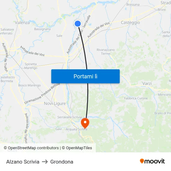 Alzano Scrivia to Grondona map