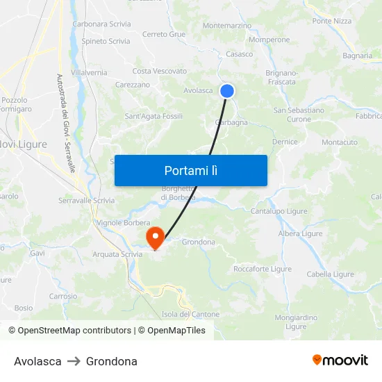 Avolasca to Grondona map