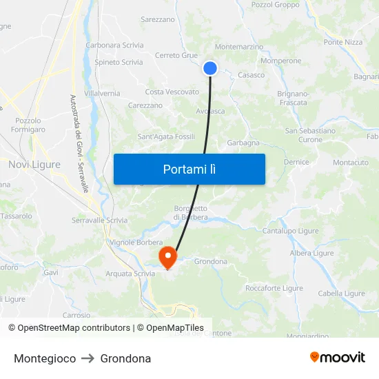 Montegioco to Grondona map