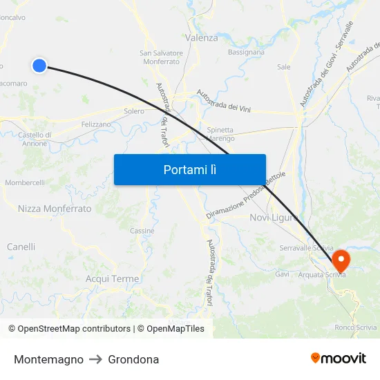 Montemagno to Grondona map