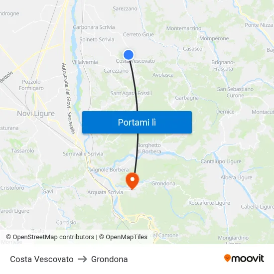Costa Vescovato to Grondona map