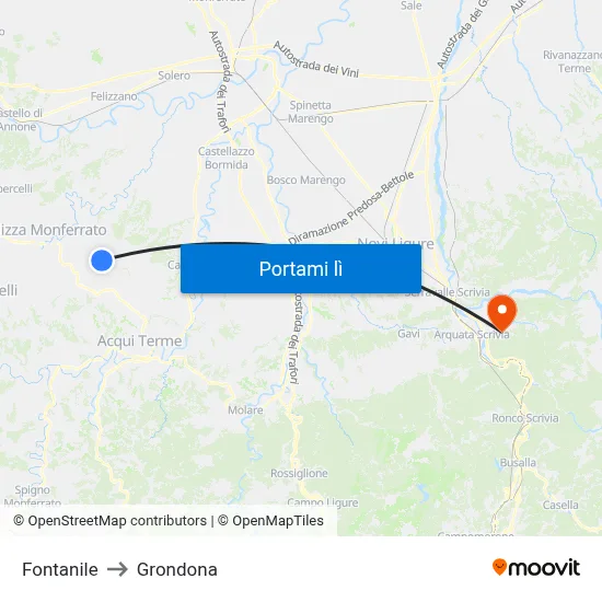 Fontanile to Grondona map