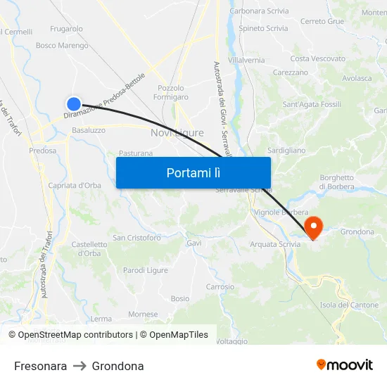 Fresonara to Grondona map