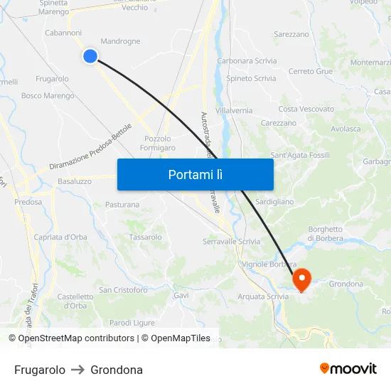 Frugarolo to Grondona map